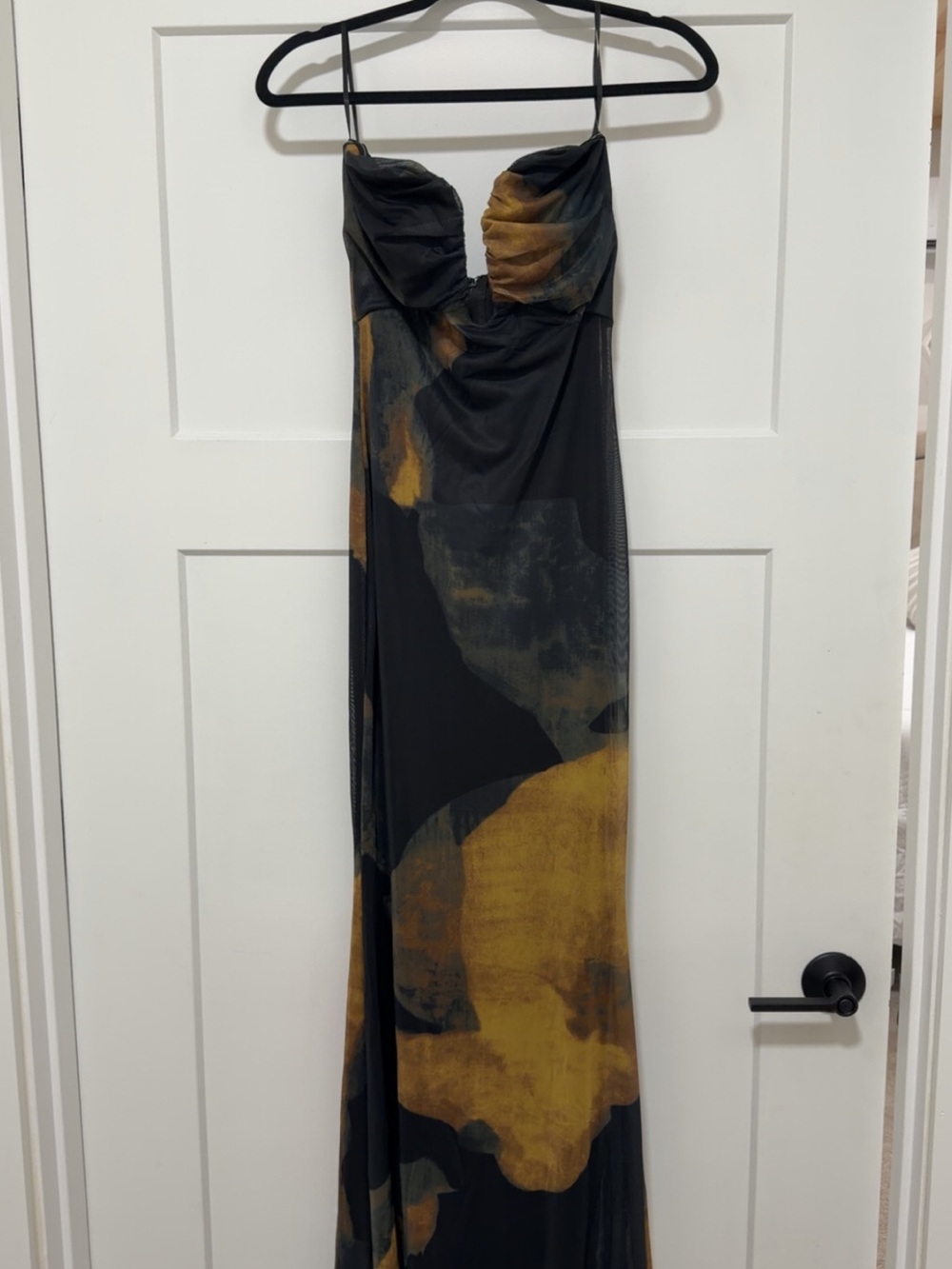 Fashion Nova Black and Mustard Printed Maxi Dress
